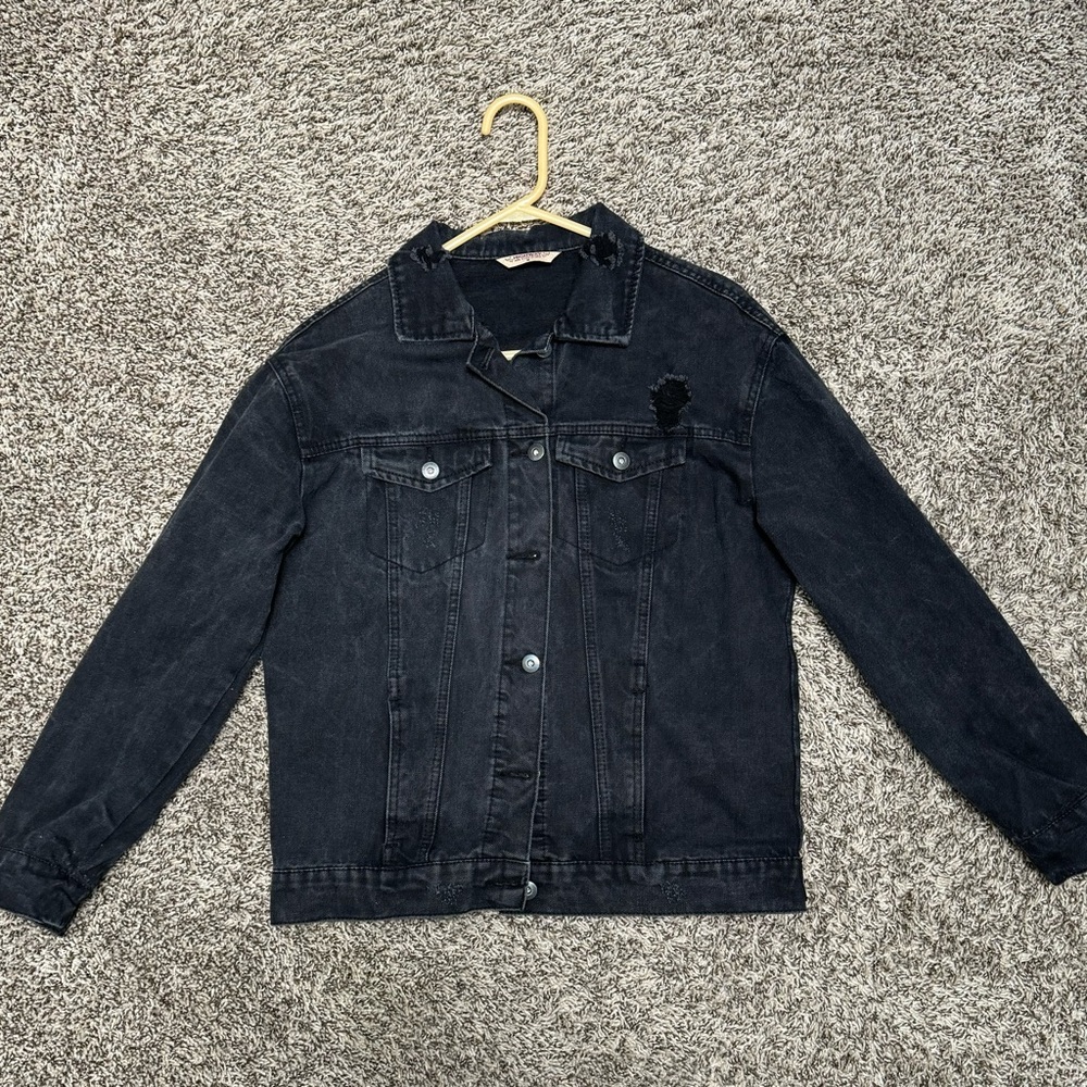 Distressed Denim Jacket, Women’s Size M, fits a bit loose